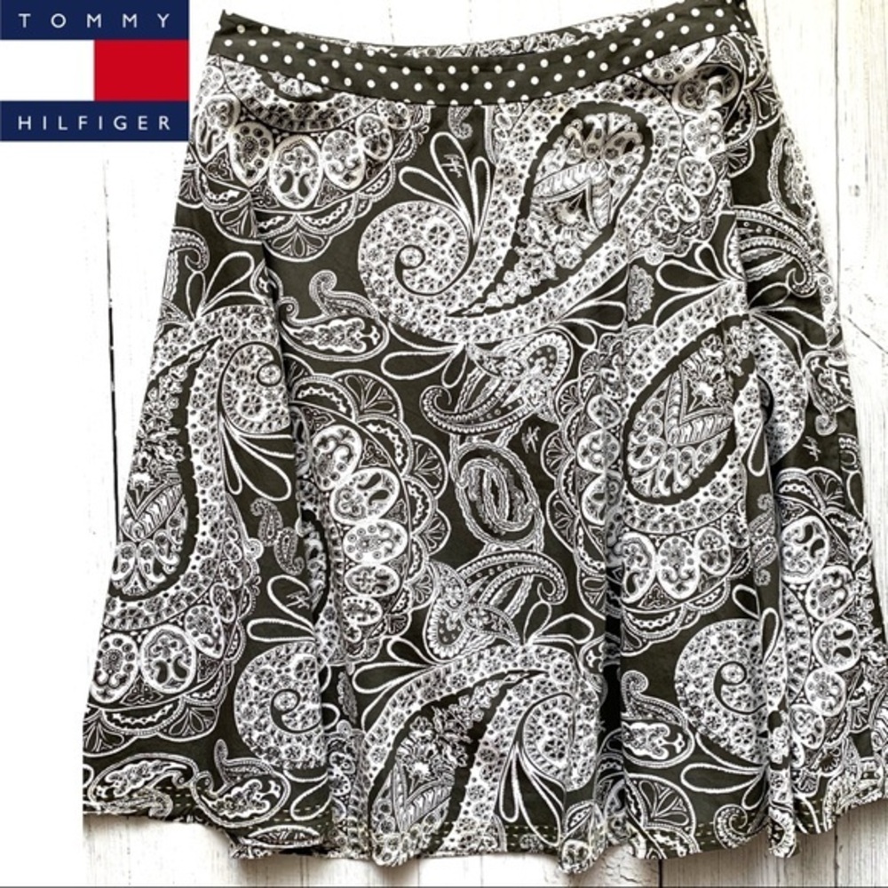 Army Green Boho Paisley Print Cotton Skirt Size 4